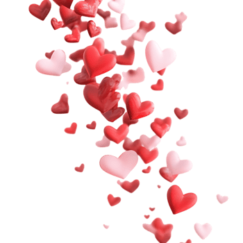 Falling red and pink hearts isolated on transparent background png