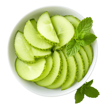 Fresh cucumber slices with mint in a bowl isolated on a transparent background png