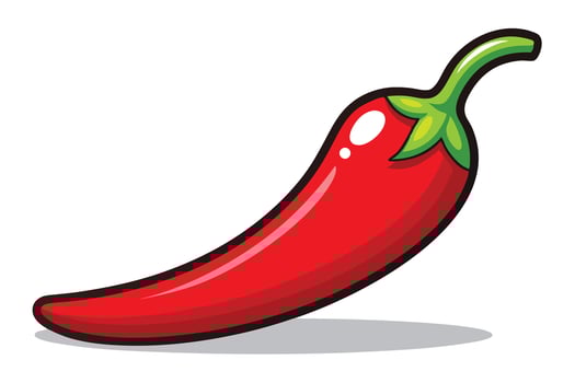 Red Chili Pepper Illustration with Green Stem and Bold Outline on White vector
