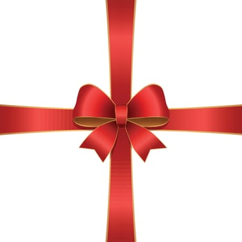 Red and gold color ribbon bow design element for holidays design, gift boxes, satin warping decor realistic illustration vector