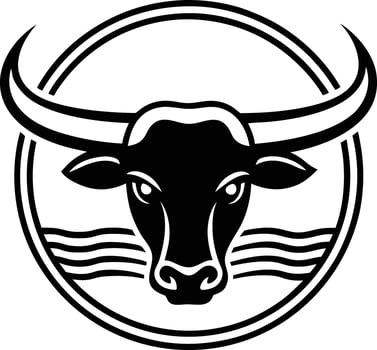 Stylized black and white bull head with wavy lines emblem vector