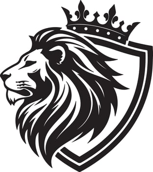 Majestic lion head with crown emblem on a shield vector