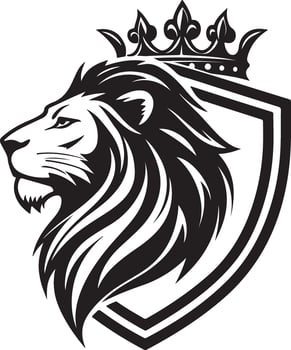 Majestic lion head with crown and shield emblem vector