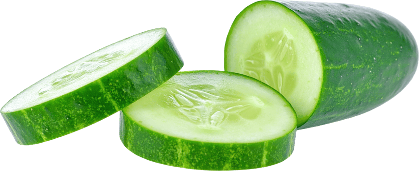 Vibrant Green Cucumber One Half And Two Crisp Slices Isolated On A Transparent Background png