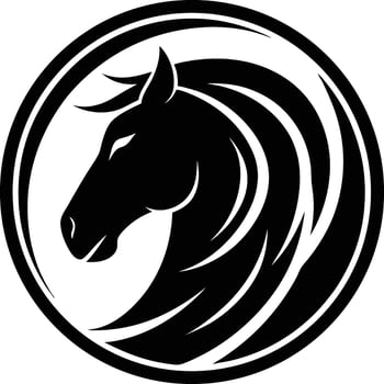 Stylized black horse head silhouette within a circular emblem vector