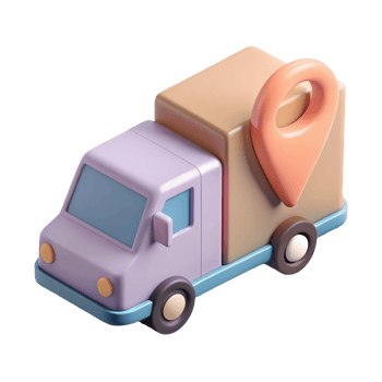 Cute 3D delivery truck with a pastel color scheme and a location pin symbol on the side perfect for logistics and delivery service illustrations on a transparent background png