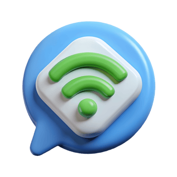 3D Wi Fi icon with a green signal wave on a white square nestled in a blue speech bubble on a transparent background png