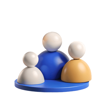 3D Render of Abstract Family Figures in Blue White and Yellow on a Transparent Background png