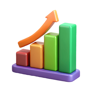 3D Colorful Bar Graph with Upward Arrow Progress and Growth Concept on a transparent background png