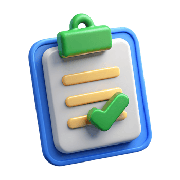 3D clipboard with a green checkmark and yellow lines on a transparent background png