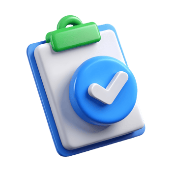 3D clipboard with a green clip and blue checkmark symbolizing completion or approval on a transparent background png