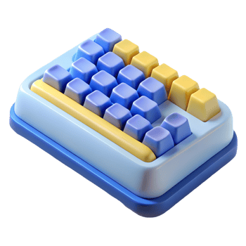 Colorful 3D rendered calculator with blue and yellow keys on a transparent background png