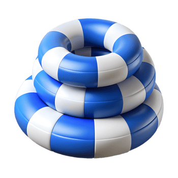 Three stacked blue and white striped life rings on a transparent background png