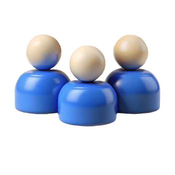Three abstract figures with blue bodies and beige heads standing side by side on a transparent background png