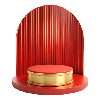 Red and gold podium with a sleek modern design featuring vertical lines on a transparent background png