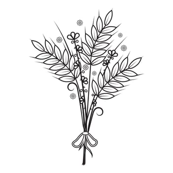 Botanical autumn bouquet of wheat ears, black outline. vector