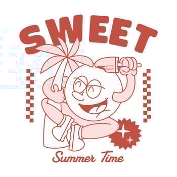 Sweet summer time, Old school cartoon graphic tee for print. Summer retro cartoon character design. Groove beach cartoon. vector