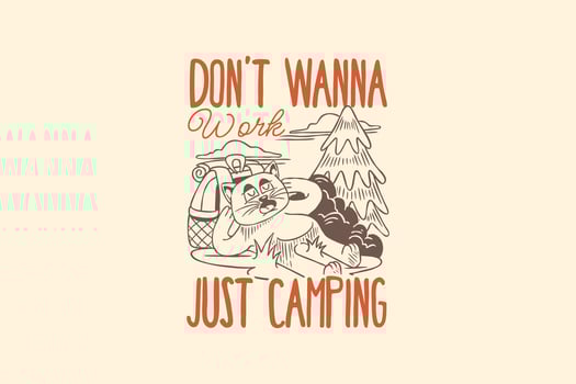 Funny camping illustration with cat vector
