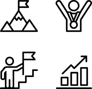 Simple Black Line Icons Representing Success, Achievement, and Growth vector