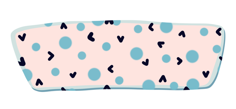 The pastel pink background provides a soft contrast to the scattered darker shapes, creating a charming and visually appealing design. png