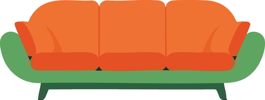 Modern green and orange sofa couch furniture piece with minimalist design for living room interiors vector