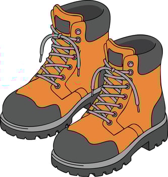 Orange and black hiking boots with laces for outdoor trekking and rugged terrain footwear vector