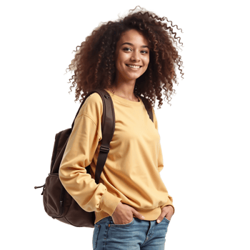 Smiling young woman with backpack png