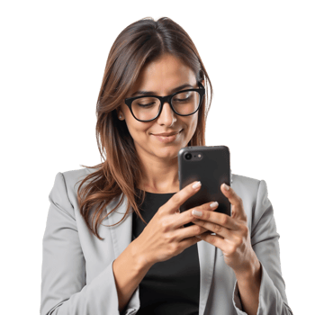 A woman in a business suit is using her phone png
