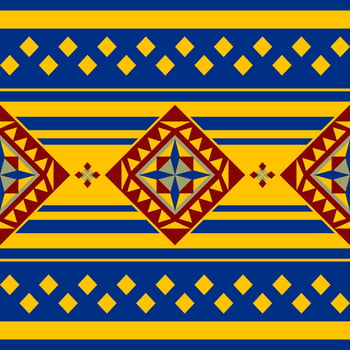 Diamond Geometric With Striped Pattern Border for Decoration Seamless Ethnic Style. Delicate Fine Royalty Motif Folklore Embroidery with Yellow Red Royal Blue Tribal Needlecraft Handmade Homespun Silk vector