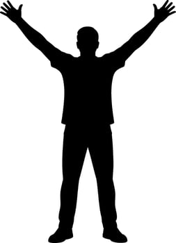 silhouette of man with arms up in victory vector