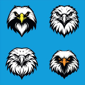 A Collection of Eagle Head Illustrations Displays Various Styles, Colors, and Intricate Details against a Light Blue Background vector
