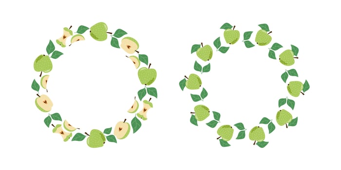 Two decorative green apple wreaths vector
