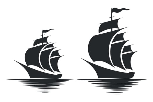 Two Vintage Sailboat Silhouettes on Water vector