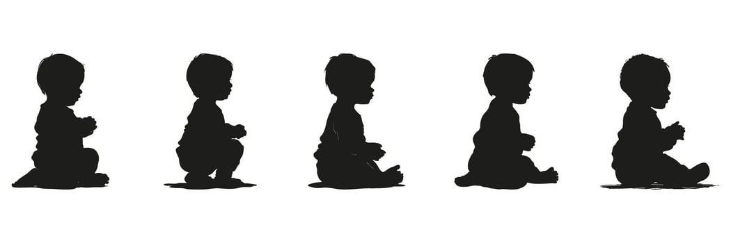Baby Silhouettes In Sitting Poses Set. Infant Development And Early Childhood Symbol Collection. Parenting And Educational Use. Isolated Illustration vector