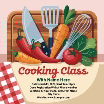 Cooking class ingredients and utensils illustration vector