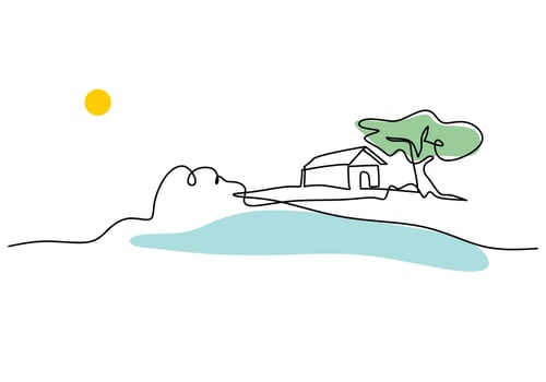 Hill and River Property One Line Drawing for Landscape Real Estate vector