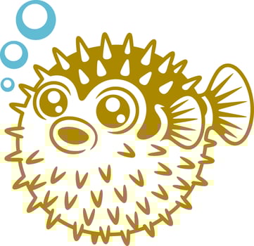 A puffer fish with bubbles on a white background vector