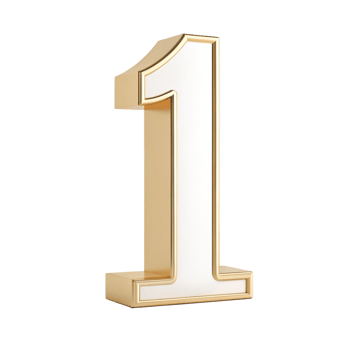Gold and white number one 3d render isolated on transparent background png