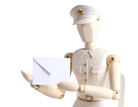 A wooden mannequin holding an envelope png