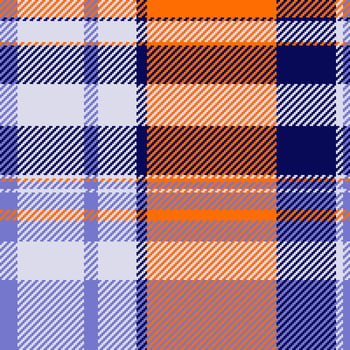 Vibrant orange, blue, and purple plaid pattern. Perfect for textile design, fashion, or website backgrounds. This seamless texture offers a bold, stylish aesthetic, conveying warmth and energy. vector