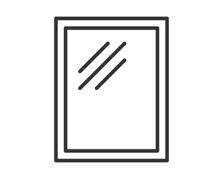 Simple line art illustration of a rectangular mirror with three diagonal lines suggesting reflection. Perfect for interior design, lifestyle concepts and home improvement. vector