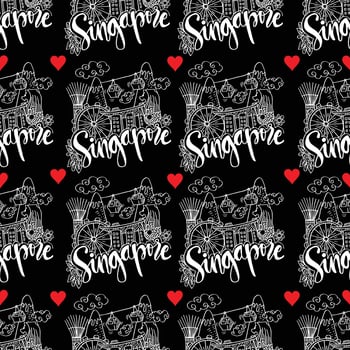 Singapore pattern with hearts and clouds vector