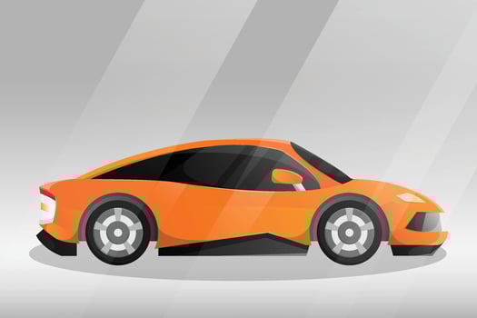 Modern cartoon sports car illustration with dark tinted window glass. Transport vehicle Side view. vector