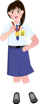 Proud Junior High School Girl Holding Medal with Excited Expression png