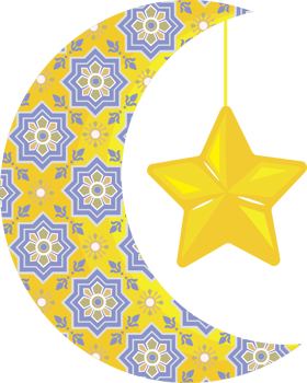 Crescent Moon and Star Design with Traditional Moroccan Geometry png