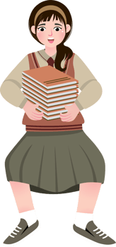 Korean Schoolgirl Carrying Stack of Books with Determined Look png