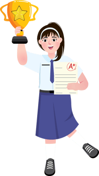 Cheerful Junior High School Girl Holding Trophy in Uniform png