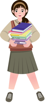 Hardworking Female Student Holding Pile of Books at School png