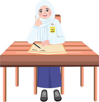 Hijab Girl Thinking During School Exam in Junior High Classroom png