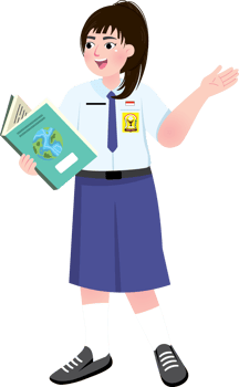 Junior High School Girl Holding Book and Explaining with Confident Expression png